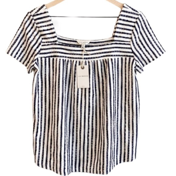 Lucky Brand Blue White Striped Square Neck Top Size M - Picture 2 of 5